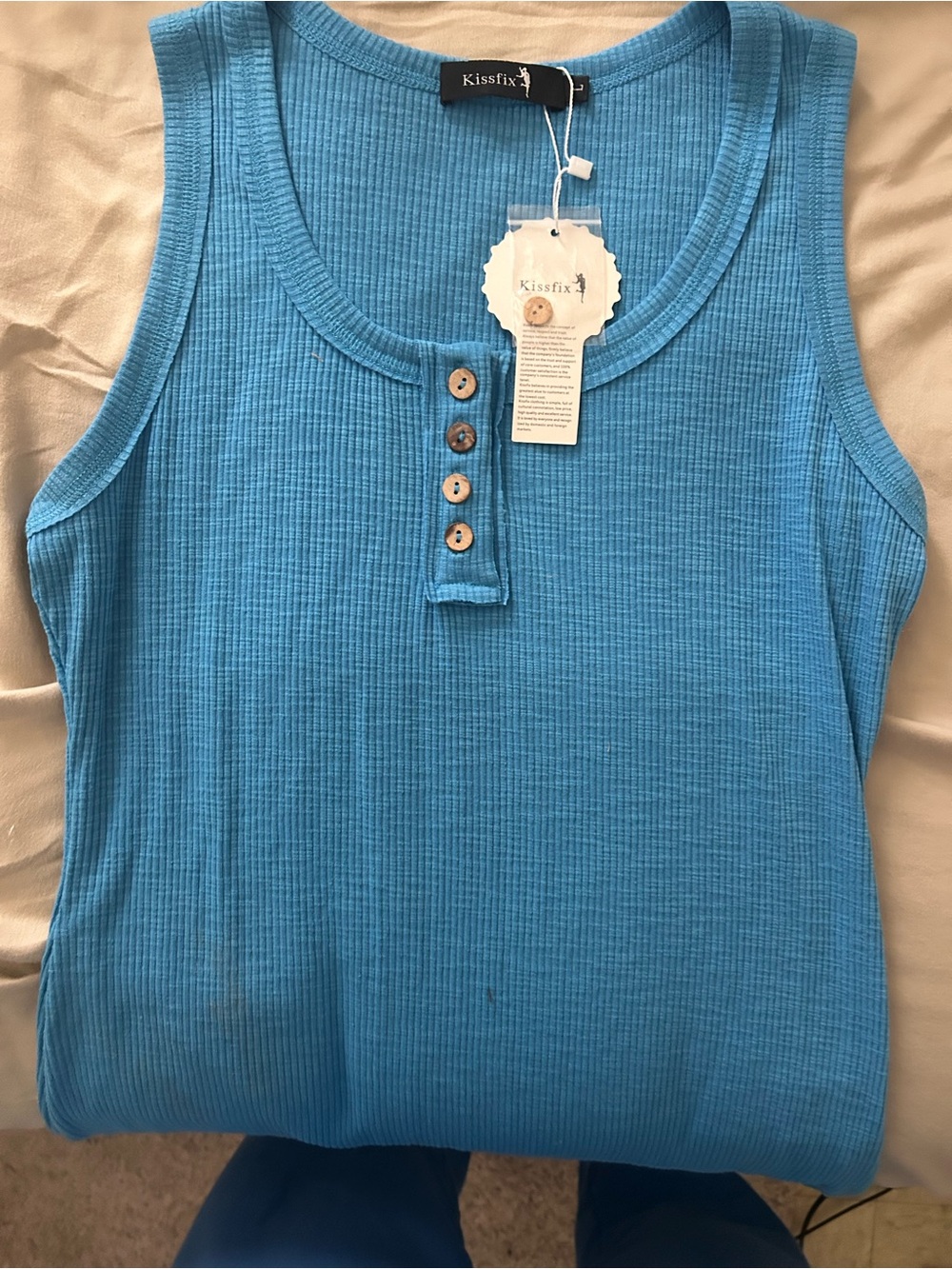 Kissfix Blue Ribbed Button Tank - Picture 3 of 4